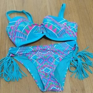 Coco Rave Fringe Bikini Bra Top  Aqua M